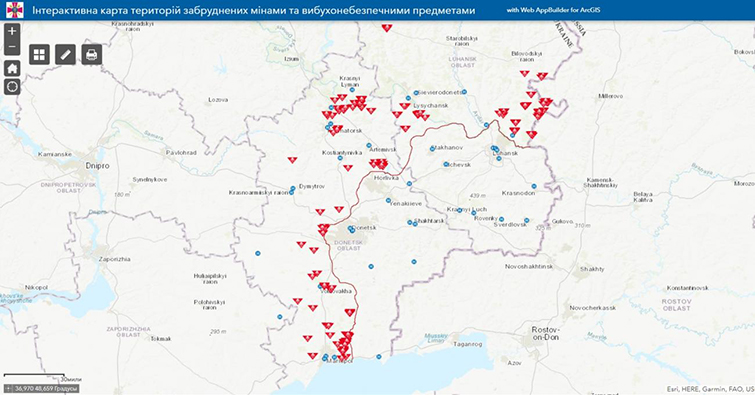 Минобороны разработало интерактивную карту минного загрязнения Донбасса