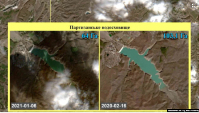 Исследователи показали на фото из космоса, как почти за год обмелели водохранилища Крыма