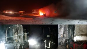 На блокпосту загорелся грузовой автомобиль