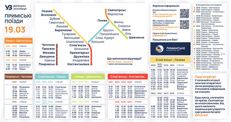 Актуальний розклад руху приміських поїздів на 19 березня