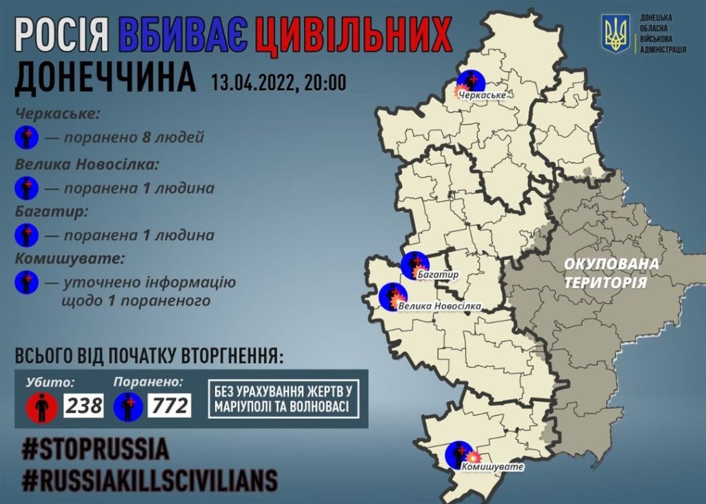 13 квітня росіяни завдали ракетного удару по Черкаському і поранили там 8 людей
