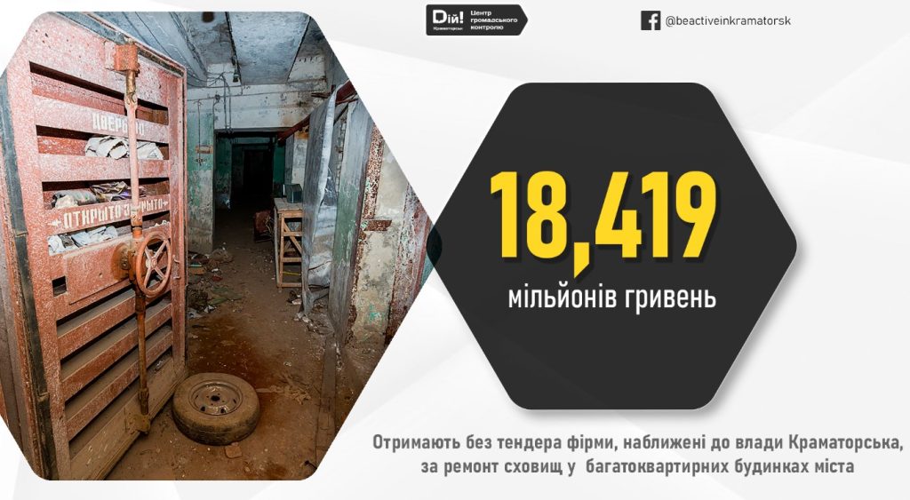 У Краматорську без тендеру злили майже 18,5 мільйонів гривен на ремонт бомбосховищ  фірмам, наближеним до міської адміністрації