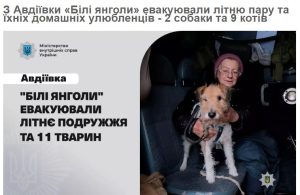 З Авдіївки «Білі янголи» евакуювали літню пару та їхніх домашніх улюбленців – 2 собаки та 9 котів (ВІДЕО)