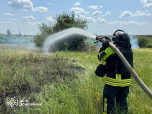 Рятувальники Донеччини за добу ліквідували 11 пожеж, зокрема масштабне займання сухої трави у Слов’янській громаді