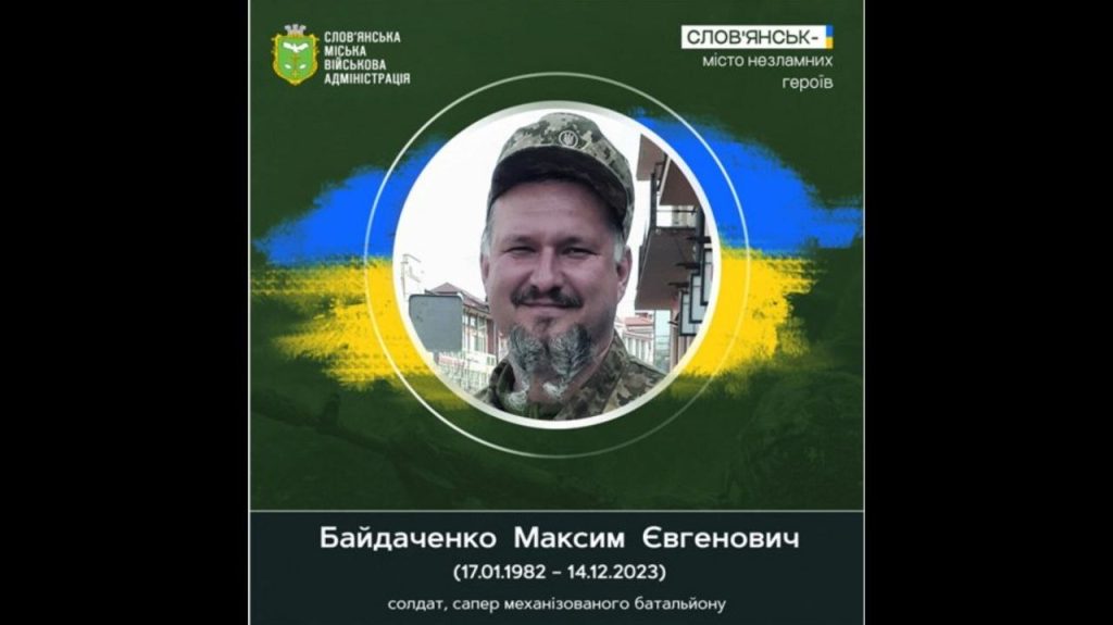 14 грудня 2023 року під час виконання бойового завдання загинув Максим Байдаченко