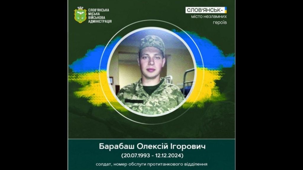 12 грудня 2024 року загинув у бою Олексій Барабаш
